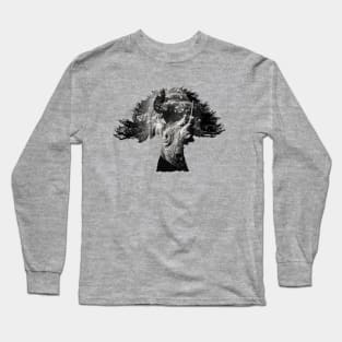 Baobab in Silhouette with Black Rhino Face Overlay Long Sleeve T-Shirt